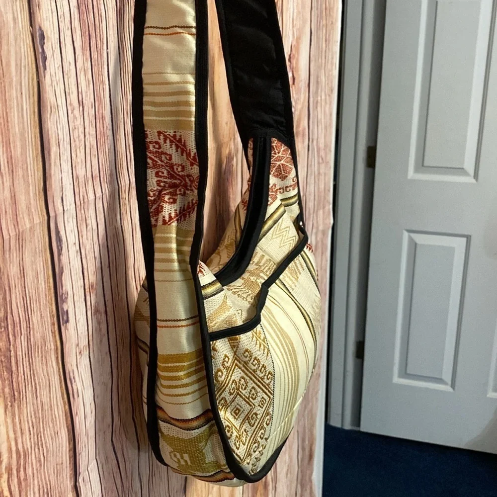 Aztec Cream and Tan Tote Bag with Elegant Embroidered Designs Travel Vacation